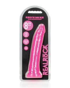 Shots RealRock 8" Slim Dildo Glow in the Dark - Neon Pink