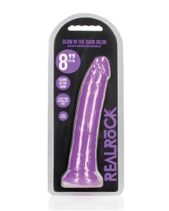 Shots RealRock 8" Slim Dildo Glow in the Dark - Neon Purple