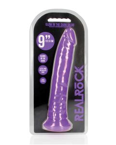 Shots RealRock 9" Slim Dildo Glow in the Dark - Neon Purple