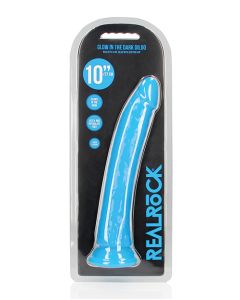 Shots RealRock 10" Slim Dildo Glow in the Dark - Neon Blue