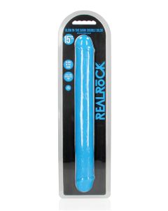 Shots RealRock 15" Double Dong Glow in the Dark - Neon Blue