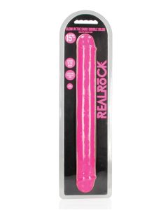 Shots RealRock 15" Double Dong Glow in the Dark - Neon Pink