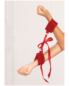 Satin Elastic Cuffs D-Ring & Satin Ribbon Tie Red O/S
