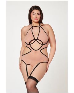 Mesh Cut Out Halter Teddy