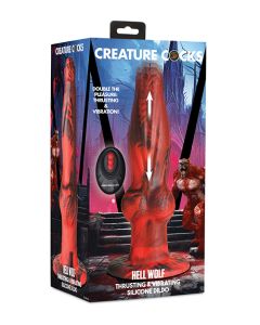Creature Cocks Hell-Wolf Thrusting & Vibrating Silicone Dildo - Black/Red