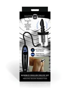 Master Series Rosebud Driller Deluxe Set Vibrating Silicone Rosebud Pump